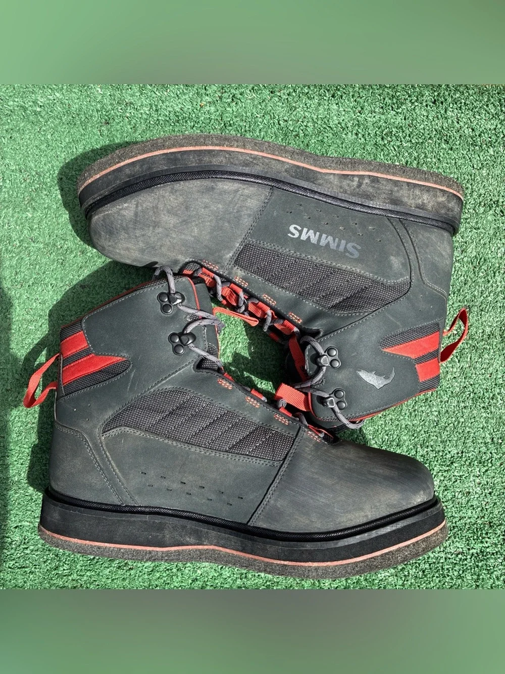 Simms Tributary Wading Boots Rubber Sole Mens Sz 12 Bullet Gray/Orange Lace Up